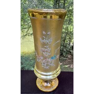 Gold Czech Bohemia Egermann Blown Glass Hand Painted Gold Gilt Vase